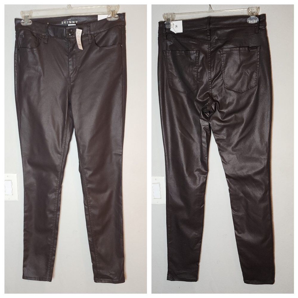 NWT WHBM Brown Coated Skinny Jeans Stretch Denim Size 8
